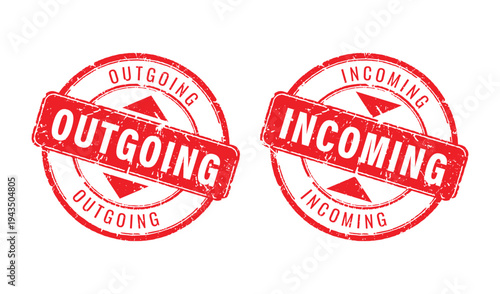 Red grunge rubber stamp icons for incoming and outgoing mail and document tracking services