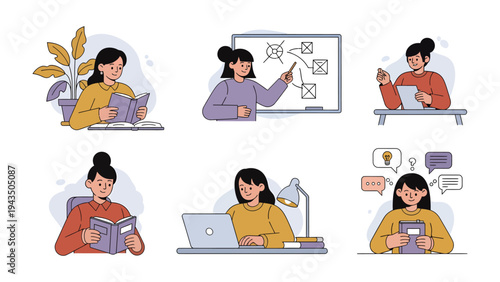 Study Series: A collection of images featuring a student engaging in various study activities, capturing moments of focused learning and intellectual exploration.