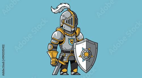 Medieval Knight in Full Armor Standing.