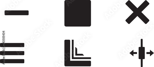 UX/UI Window Management and Resizing Controls Prototyping Symbols Solid Black Vector Silhouette Icon Set