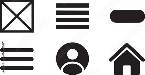 UX/UI Design Wireframing Symbols and Prototyping Elements Solid Black Vector Silhouette Icon Set