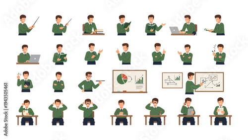 Diverse Poses of a Person in Different Situations: A set of illustrations showcasing a person in various poses and scenarios, suitable for depicting versatility in numerous contexts.