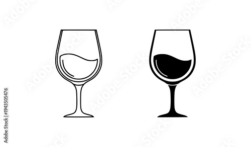 Wine glass icon in line and solid style minimal vector symbol for wine drink beverage menu design