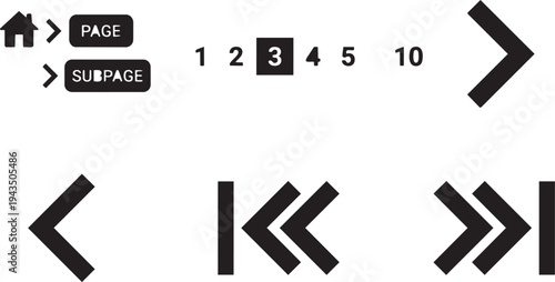 UX/UI Breadcrumb Navigation and Pagination Symbols Wireframing Elements Solid Black Vector Silhouette Icon Set for Prototyping