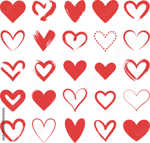 Collection of red and white heart shapes on white background