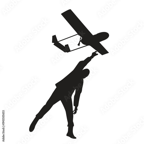 man flying military drone silhouette vector