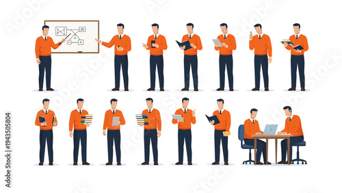 Business Professional in Various Poses: A versatile illustration showcasing a business person in various poses.