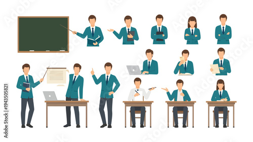 Diverse Educator Poses: A curated set of educators and teacher illustrations in various dynamic stances, designed for educational content and resources.