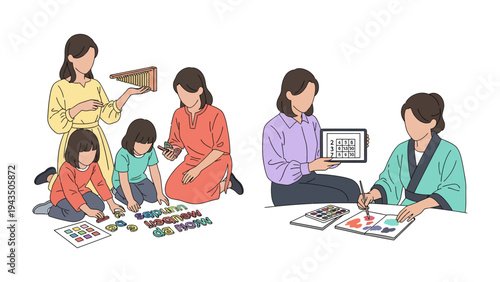 Nurturing Young Minds: A snapshot of nurturing young minds. Shows children and a teacher in an educational setting. 