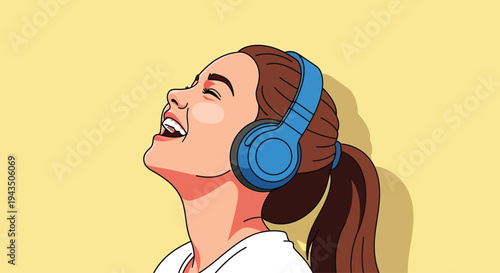 Woman Wearing Headphones Listening to Music.