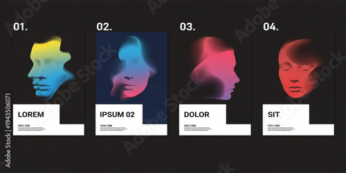 Abstract Futuristic Human Face Poster Set with Neon Gradient Portraits, Modern Minimal Design for Creative Branding, Technology Concepts, and Contemporary Digital Art Layouts