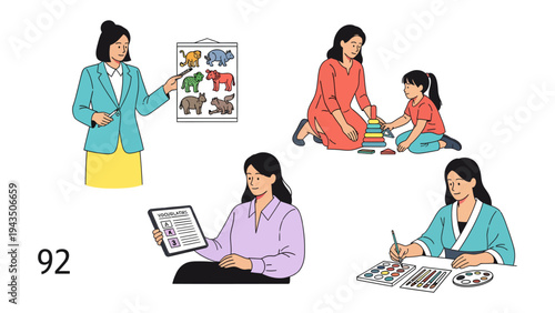 Scenes of Women Engaged in Diverse Activities: A compilation of images showcasing women involved in various roles, highlighting their versatility.