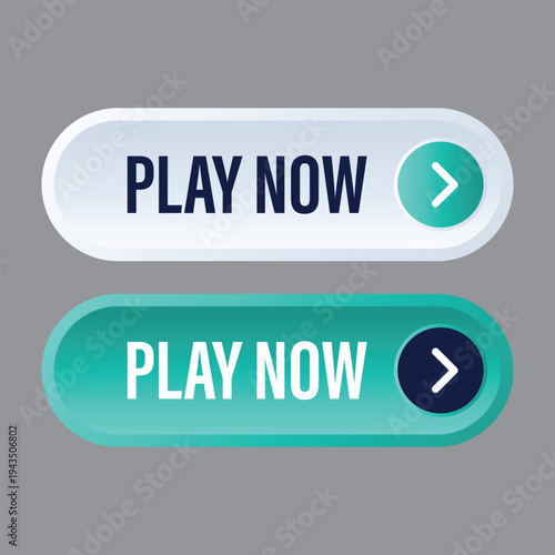 Modern play now web button icons with arrow element for video content and gaming interface