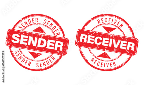 Red grunge rubber stamp icons for sender and receiver identification in mail and shipping services