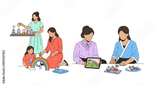 Childhood Wonders Unveiled: A collection of captivating illustrations portrays moments of joy, creativity, and learning, capturing the essence of childhood.