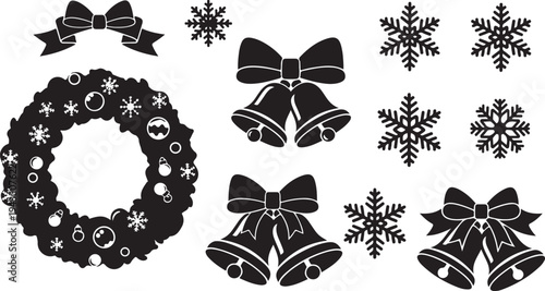 Christmas decorations and symbols in black and white style