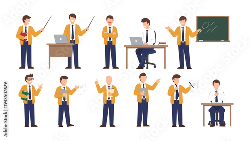 Teacher's Essential: A teacher engaged in various classroom activities, from leading discussions to working on computers, conveying the vital role of educators in fostering knowledge and learning.