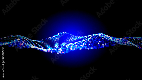 Abstract Blue Particle Wave with Glow for Technology and AI Background