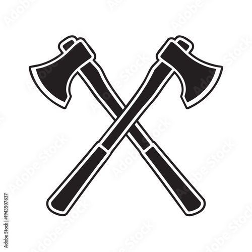 Two crossed axes icon in a graphic illustration style on a white background