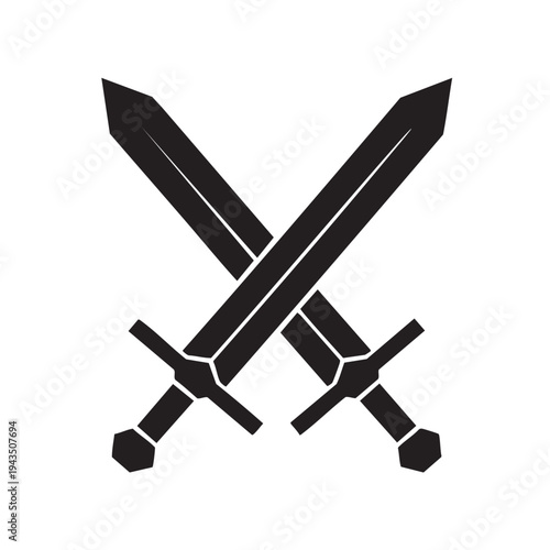 Two medieval swords crossed over each other in a graphic illustration.