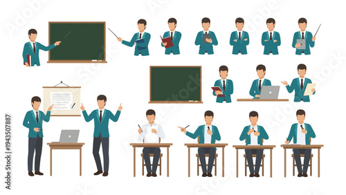 Teacher in Action: A comprehensive collection of illustrations of teachers in various poses and actions, ideal for educational and instructional materials.