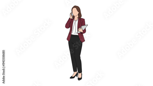 Businesswoman on the Phone: A confident businesswoman engages in a phone conversation while holding a tablet.