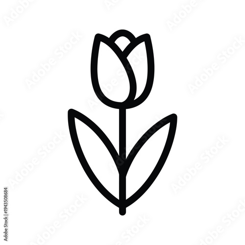 Minimalist line drawing of a stylized tulip with three leaves