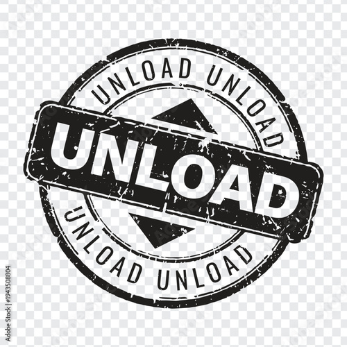 Professional black grunge rubber stamp icon for unloading operations and cargo discharge documentation