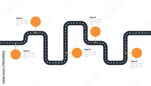 Five Step Winding Road Business Roadmap Infographic Template