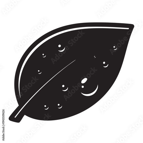 Illustration of a close-up green leaf with water droplets on its surface