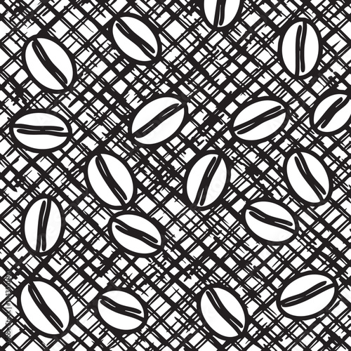 Coffee beans scattered on a burlap surface in a rustic still life setting