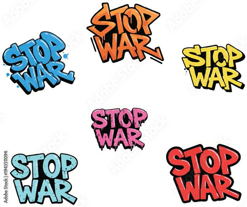 Stop War Graffiti Sticker Set, Urban Street Art Typography for Peace Protest and Social Activism