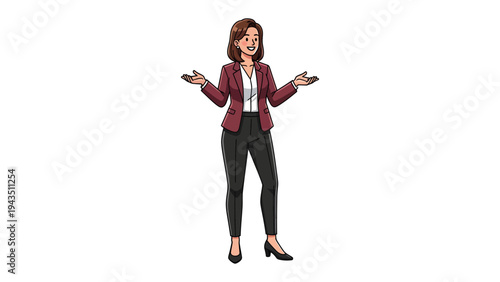 Business Woman Pose: An illustration captures the grace and poise of a businesswoman. She presents a welcoming and approachable figure.
