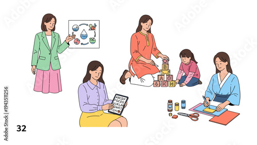 Multifaceted Woman: A depiction of a woman engaged in various activities, each scene highlighting her versatility and different roles she plays in life.