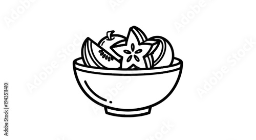 Bowl of noodles with vegetables and meat garnish in a simple illustration style isolated on transparent background, Vector