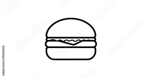 Simple line drawing of a classic cheeseburger with sesame seed bun isolated on transparent background, Vector