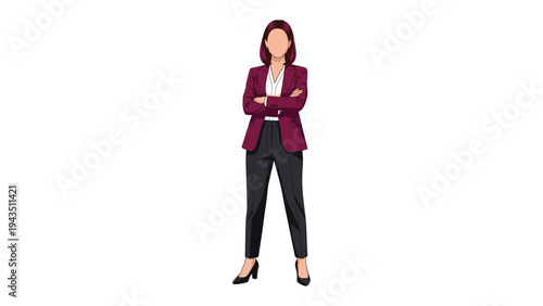 Poised Professional Woman: A confident woman in a smart business attire standing confidently with arms crossed, exuding professionalism and empowerment.