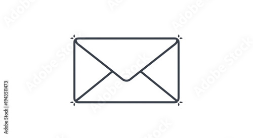 Simple line drawing of an envelope with a diagonal flap isolated on transparent background, Vector