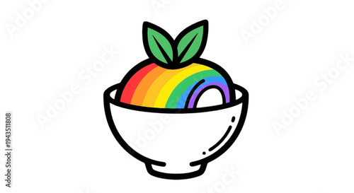 Colorful fruit salad served in a stylized bowl with green leaves on top isolated on transparent background, Vector