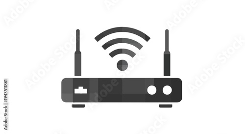 Wireless router with dual antennas and signal waves icon isolated on transparent background, Vector