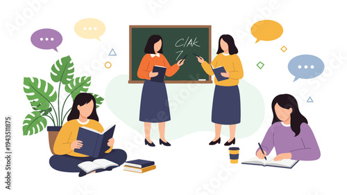 Educational Insight: Educators and students actively engage in learning, illustrating the dynamic interaction in a classroom setting.