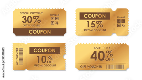 Sale coupon mockup set. Sale flat template Tickets. For sale coupon. Minimalist coupon. Isolated background	