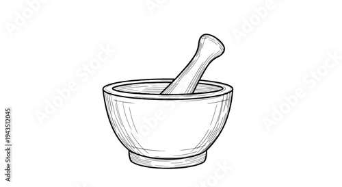 Classic mortar and pestle used for grinding substances in laboratories or kitchens isolated on transparent background, Vector