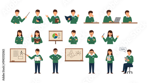 Education & Presentation: A curated collection of students and educators in various poses, with each person embodying knowledge. A study on how to present yourself in the classroom.