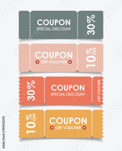Sale coupon mockup set. Sale flat template Tickets. For sale coupon. Minimalist coupon. Isolated background	
