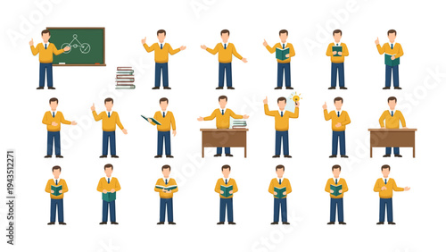 Animated Teacher's Showcase: A vibrant display of a teacher in different poses, from delivering a lesson to organizing papers, and each frame a glimpse into a day's work.