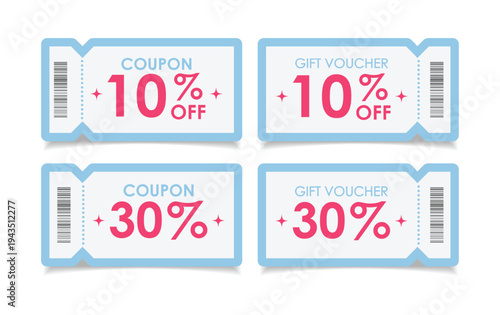 Sale coupon mockup set. Sale flat template Tickets. For sale coupon. Minimalist coupon. Isolated background	