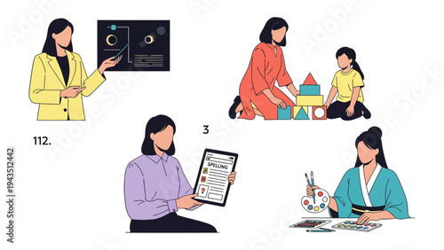 Versatile Moments of Womanhood: This image presents a captivating montage showcasing diverse facets of a woman's life, from professional settings to moments of nurturing and creativity.