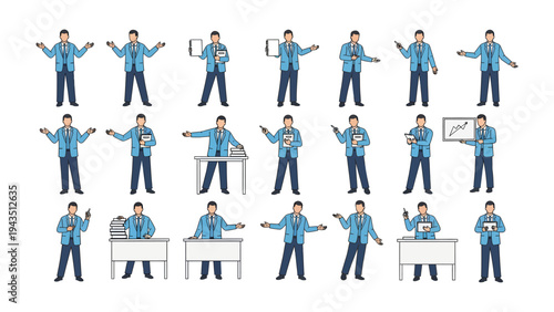 Versatile Business Presentation: A collection of various business scenarios with different poses and tools, depicting diverse interactions and activities.
