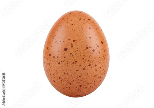 A single brown egg with black speckles isolated on transparent background